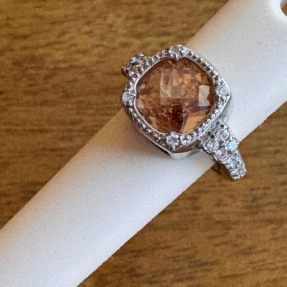 Sterling Silver Ring with Amber Colored Stone Size 7